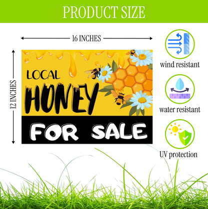 Set of 3 Double Sided 12x16 Inches Local Honey For Sale Yard Sign with Metal H-Stakes - Local Honey Sale Signs for Farm Garden Lawn Outdoor