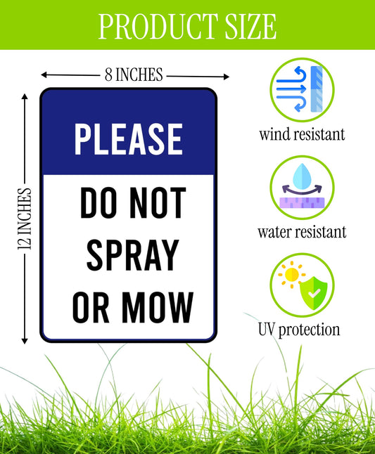 Set of 3 Double Sided Please Do Not Spray or Mow Sign with Metal Stakes - 12x8 Inches Plastics Garden Mow Signs for Outdoor and Indoor