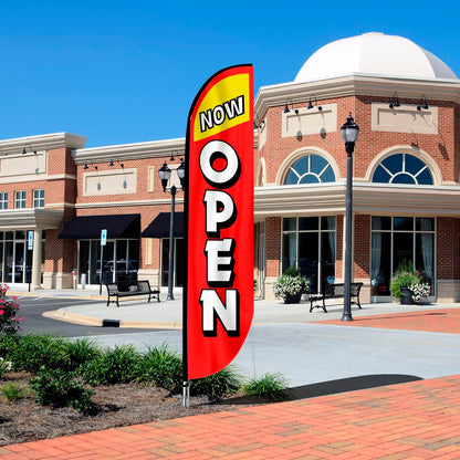 12x2.5 Feet Tall Feather Flags "Now Open" - Single Sided Feathers Banners Open Themed - Advertising Flags with Polyester - Organization Tall Welcome