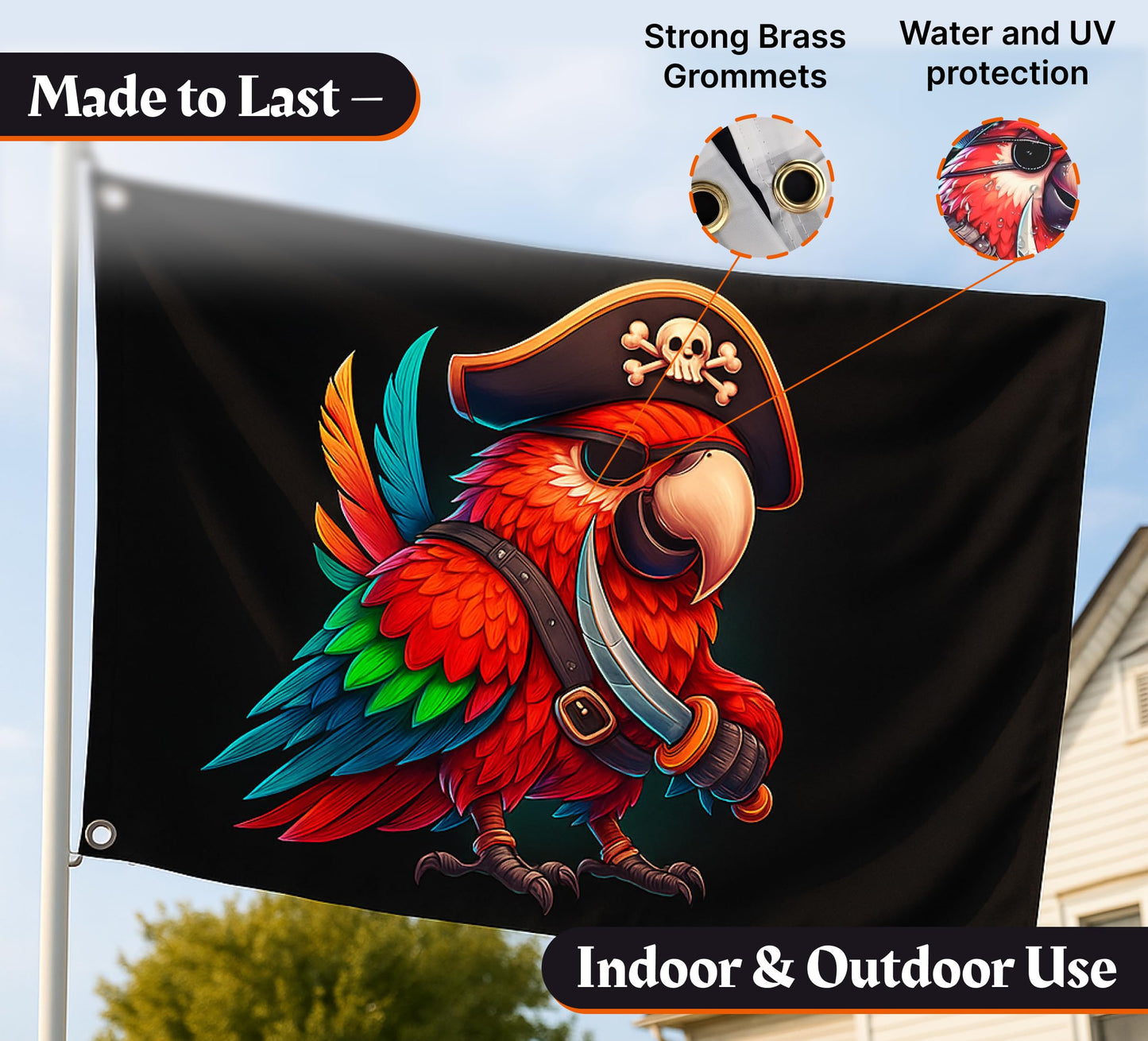 3x5 Ft Pirate Parrot Polyester Flag with 2 Grommets - Garden Yard Porch Patio Banner for Decor - Pirate Parrot Single Sided Flag or Black Boat Flags