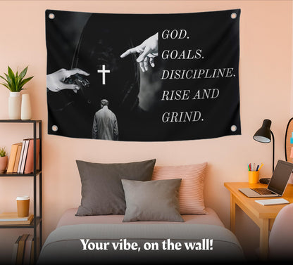 3x5 Feet Bible Verses Polyester Flag God. Goals. Discipline Rise and Grind with Four Brass Grommets - God's Discipline Flags for Wall Decoration