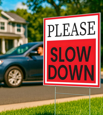 3 Pack 12x16 Double-Sided Please Slow Down Sign with Metal Wire H-Stakes - Children At Play Safety signs for Street Plastic Signs