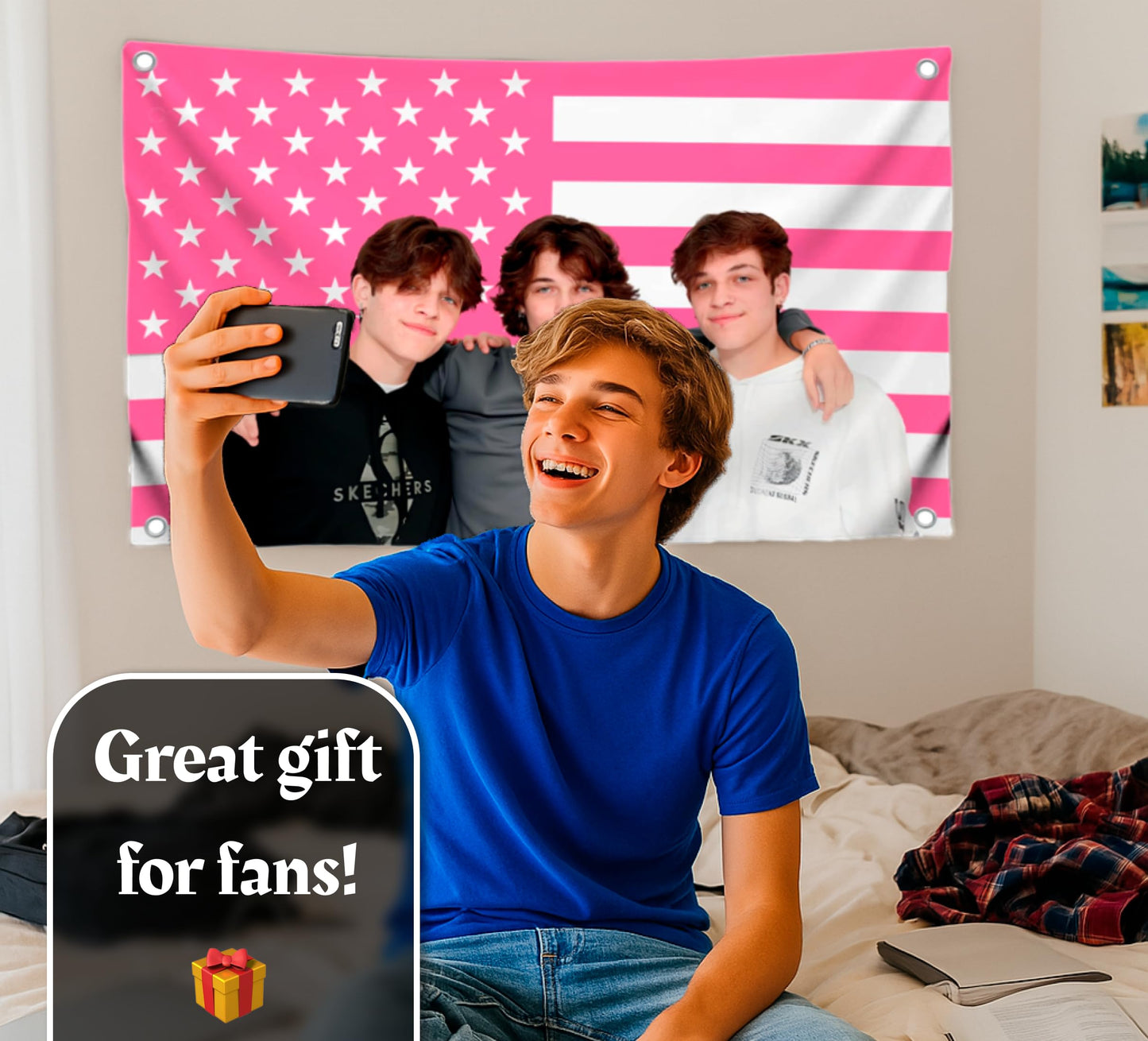 3x5 Feet Triplets American Single Sided Flag with 4 Brass Grommets - Funny Tapestry Pink Banners for Gifts - Bedroom College Dorm Concert Bar Musical