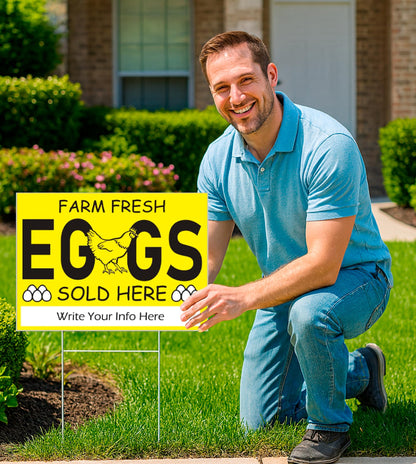 12x16 Inch 3X Double Sided Sign Farm Fresh Eggs Sold Here Yard Plastic Sign - Farm Fresh Eggs Sign With H-Stakes for Outdoor and Indoor