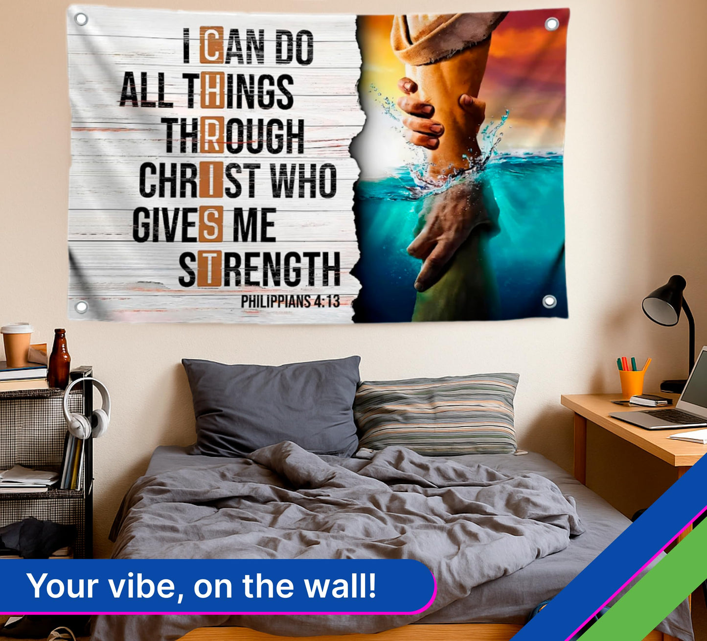 3x5 Ft Verse Wall Polyester Flag with 4 Grommets - Inspiring Spiritual Motivational Single Sided Banner - Bedroom Wall Decoration