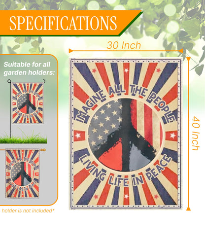 30x40 Inches Hippie Peace Polyester Flags - Imagine All The People Living Life in Peace Single Sided Flag - Decorations USA House or Home Wall Flags