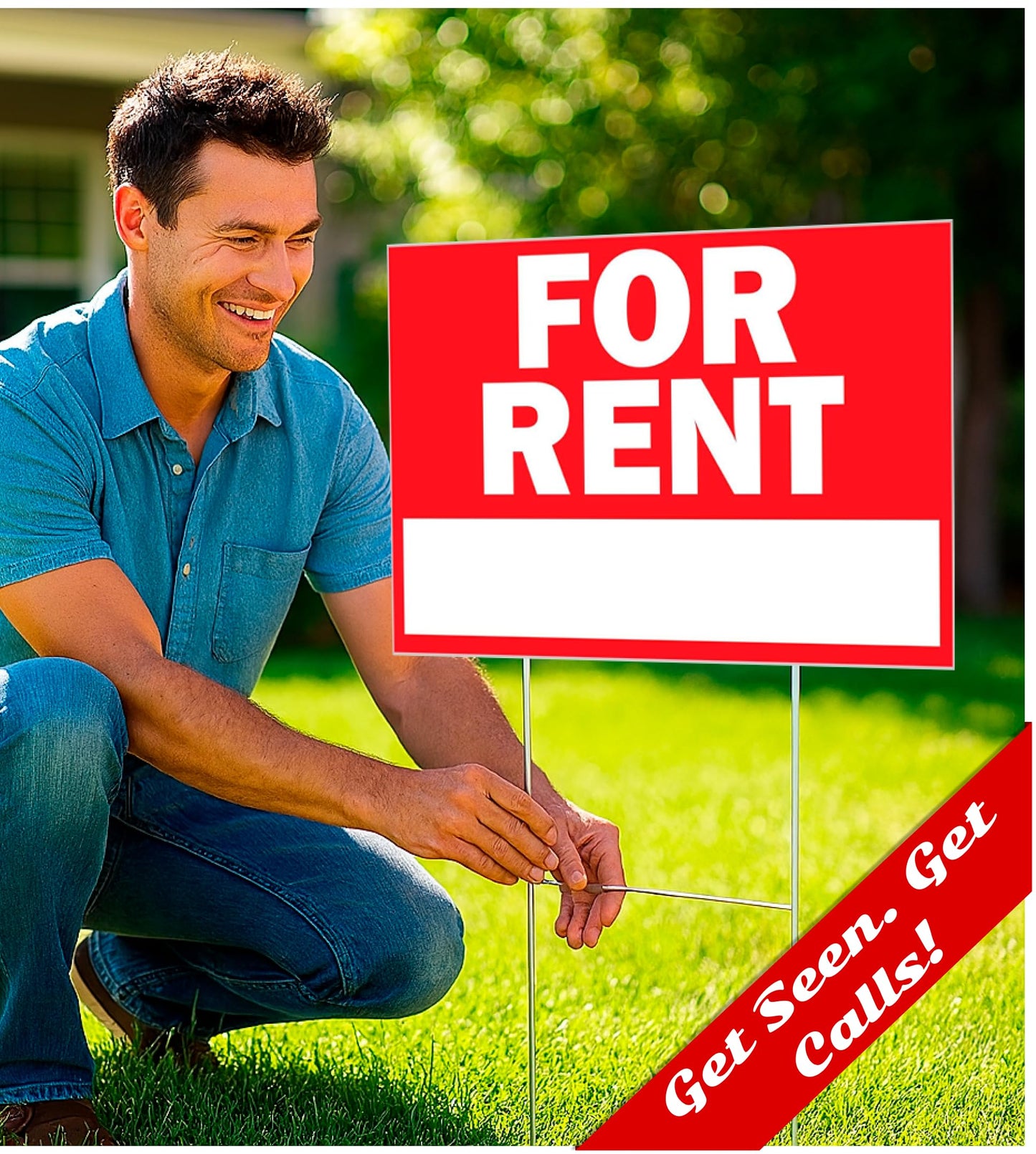 Double Sided Plastic Home for Rent sign - Set of 3 Pieces 12x8 Inch - Yard Sign with Tall Stands for Rentals Home Car Apartment Stores Business