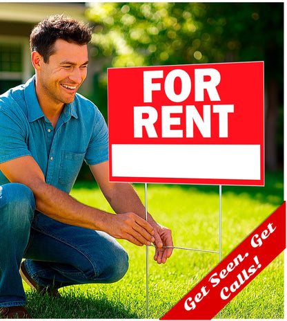 Double Sided Plastic Home for Rent sign - Set of 3 Pieces 12x8 Inch - Yard Sign with Tall Stands for Rentals Home Car Apartment Stores Business