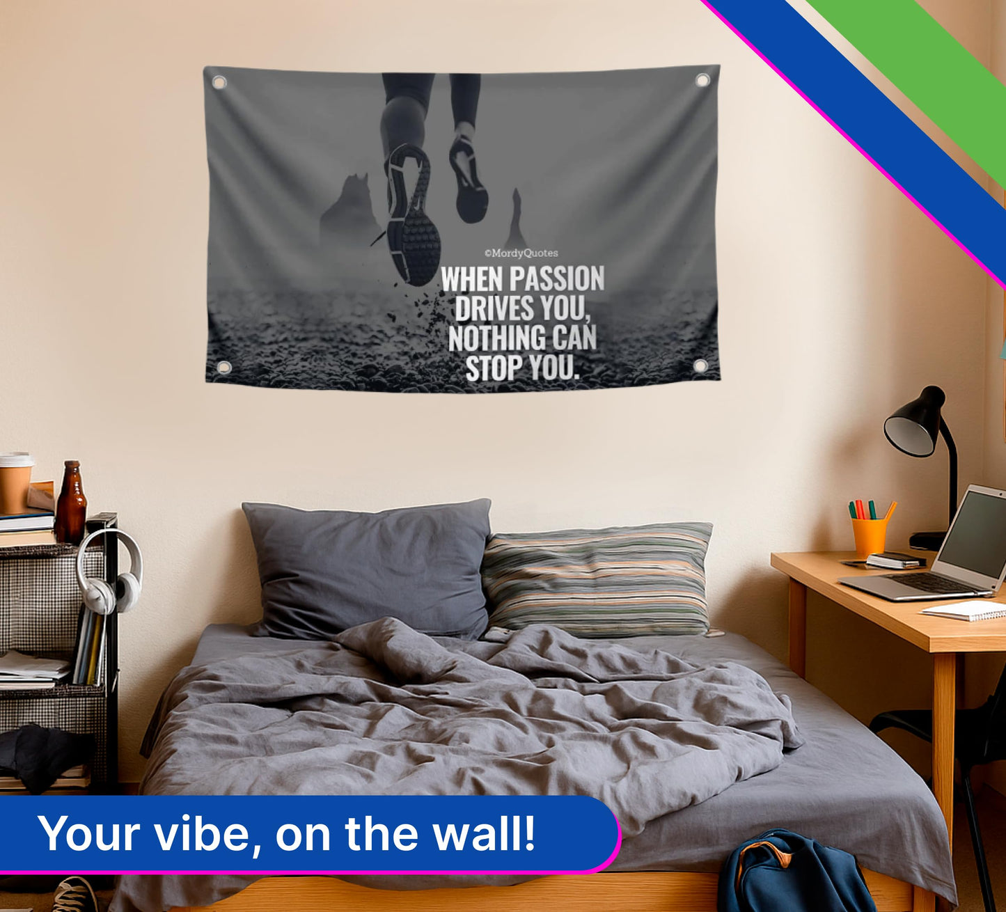 3x5 Feet Motivational Quote Polyester Flag "When Passion Drives You, Nothing Can Stop You" with Four Brass Grommets - Inspirational Office or Gym Wall