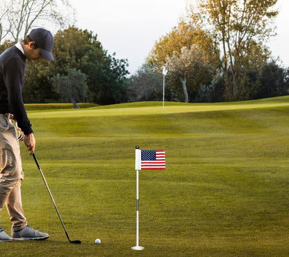 8x6 Inch Double Sided Golf Polyester Flag in 420D Nylon - Small Banner in American Pattern Printing with Tube Inserted - Mini Practice Putting Flags