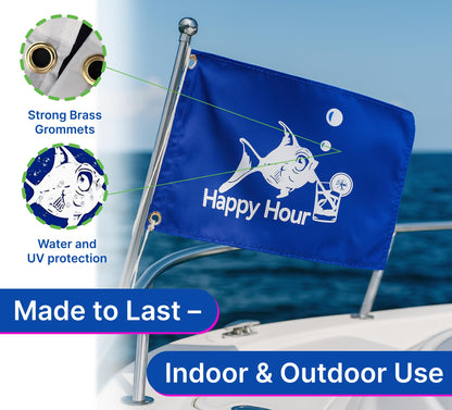 12x18 Inch Fly Polyester Flag with 2 Brass Grommets Blue Happy Hour Royal Fish Sign Boat Accessories also for Indoor Outdoor, Lawn and Garden Decor