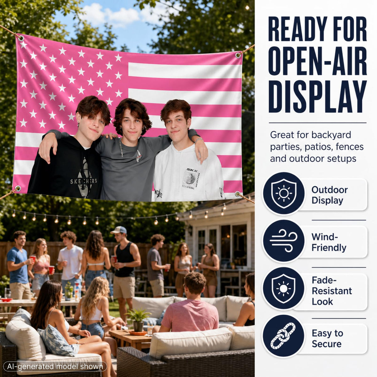 3x5 ft American Triplets Funny Flag – Pink Dorm & Bar Banner