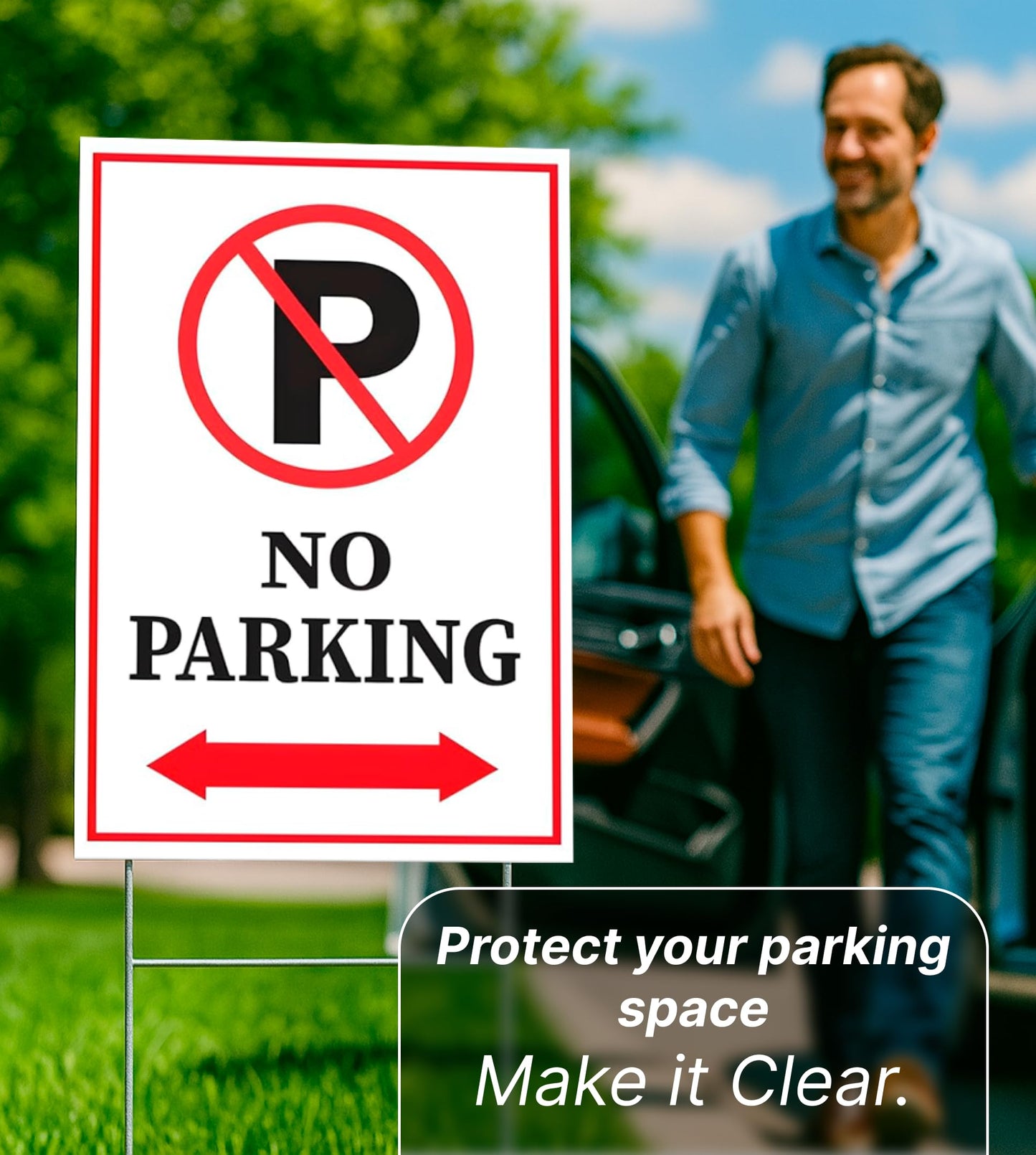 Pack of 3 No Parking Double sided Signs with H Stake 12" x 8" inch.Plastic Private Property No Parking Sign for Outdoor Driveway Yard Lawn Decorations