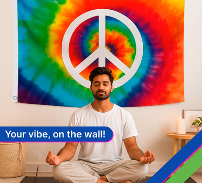 3x5 Feet Peace TieDye Polyester Flag with 2 Brass Grommets - Garden Decor Porch Lightweight Flag Rainbow Hippie Flags For Outdoors Decorative