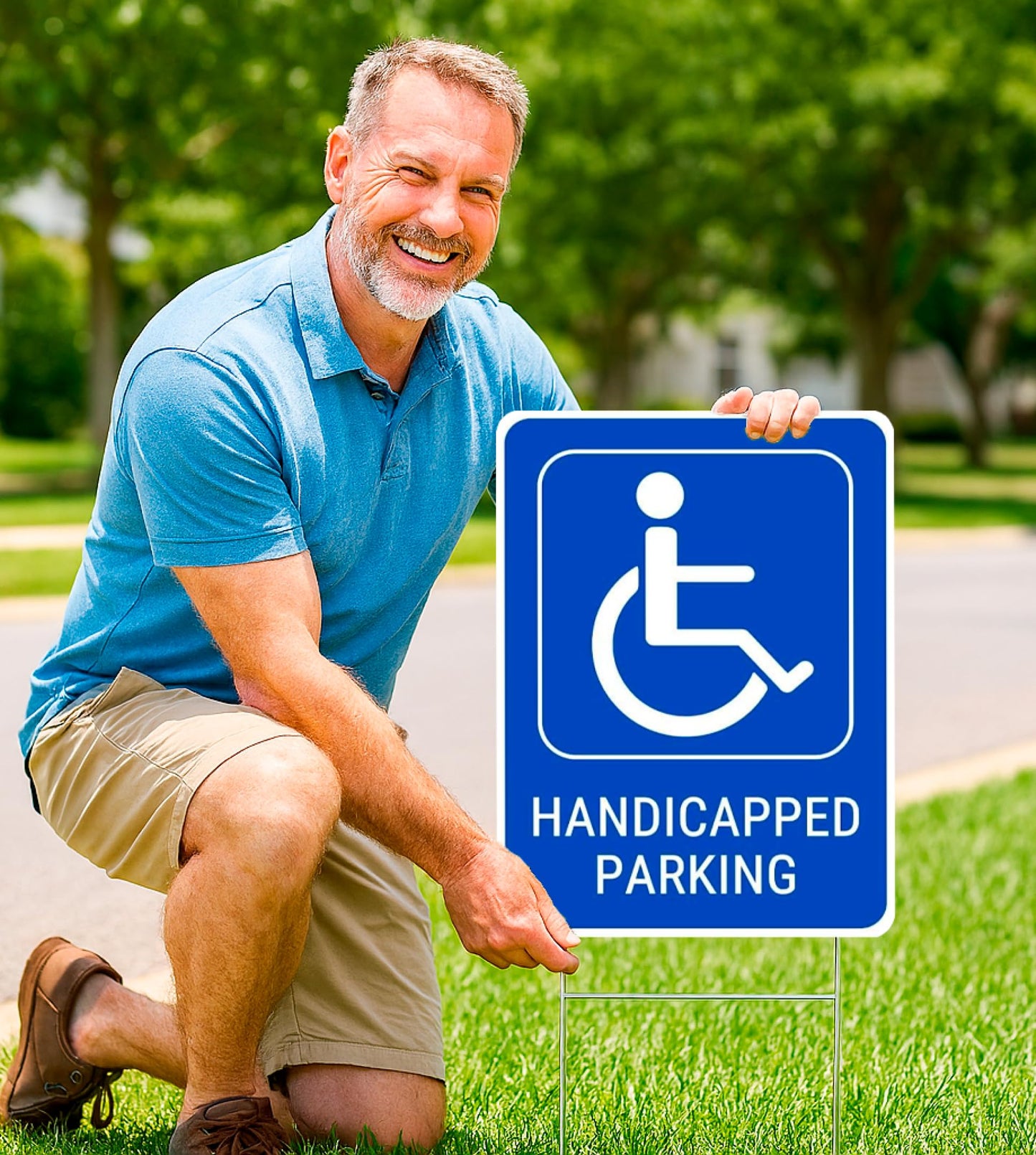 Set of 3 Handicapped Parking Sign with Metal Wire H-Stakes - Double Sided Plastic Reserved Parking Signs.12x16 Inches Yard for Handicapped Only Signs