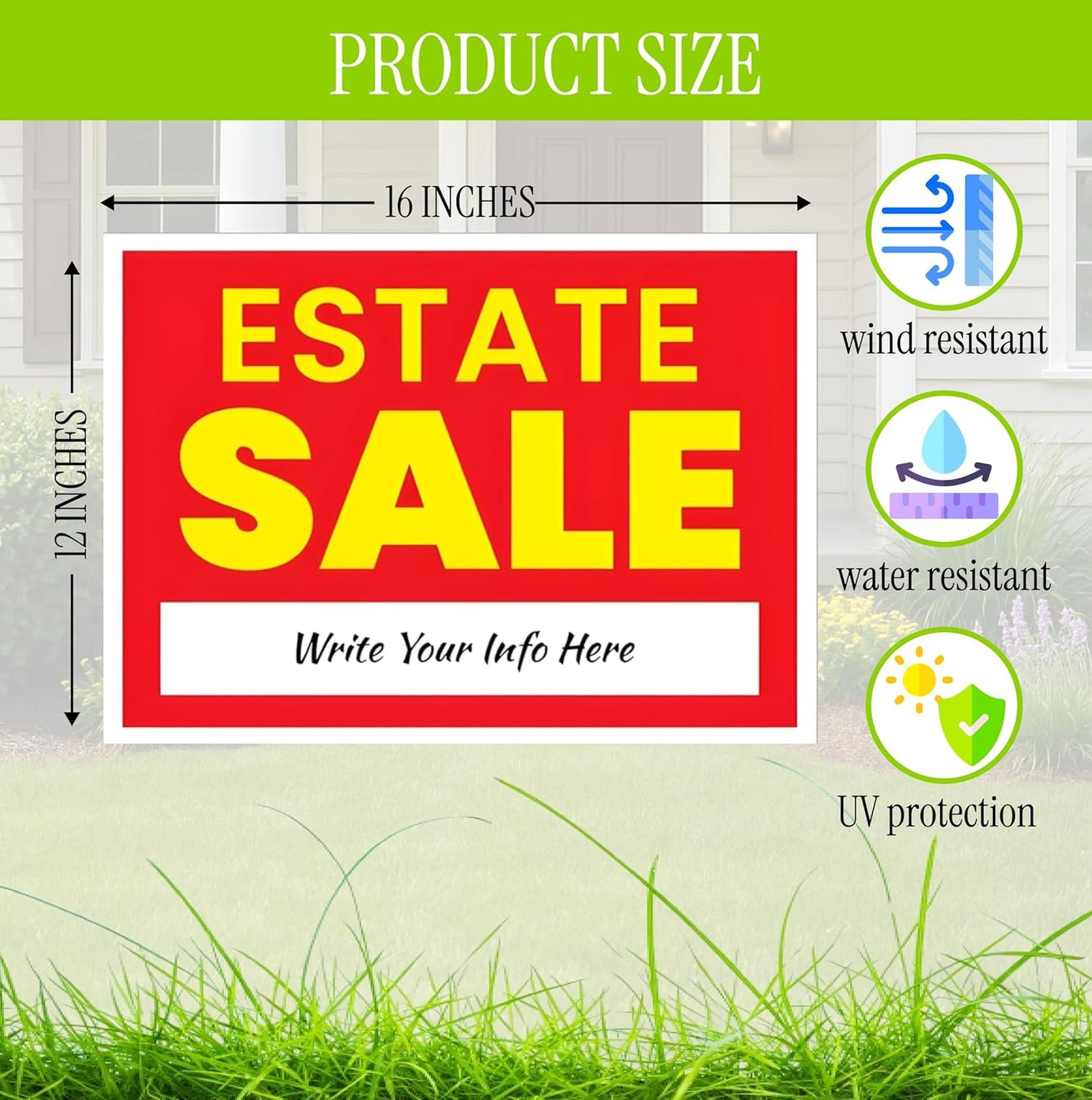 12x16 Inch 3X Double Sided Real Estate Sale Yard Sign - Estate Sale Arrows Plastic Signs with Metal H Stakes