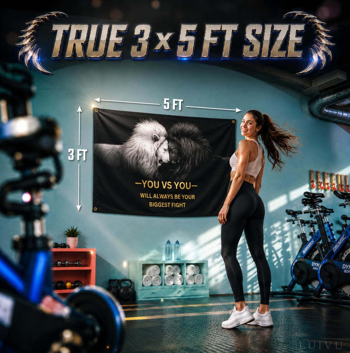 3x5 ft You vs You Lion Motivational Flag – Gym & Office Wall Banner