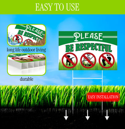 Pack of 3 Be Respectful Dog Plastic Sign 8x12 Inch Double Sided - No Dog Poop Signs for Yard - Pick Up After Your Pet Sign