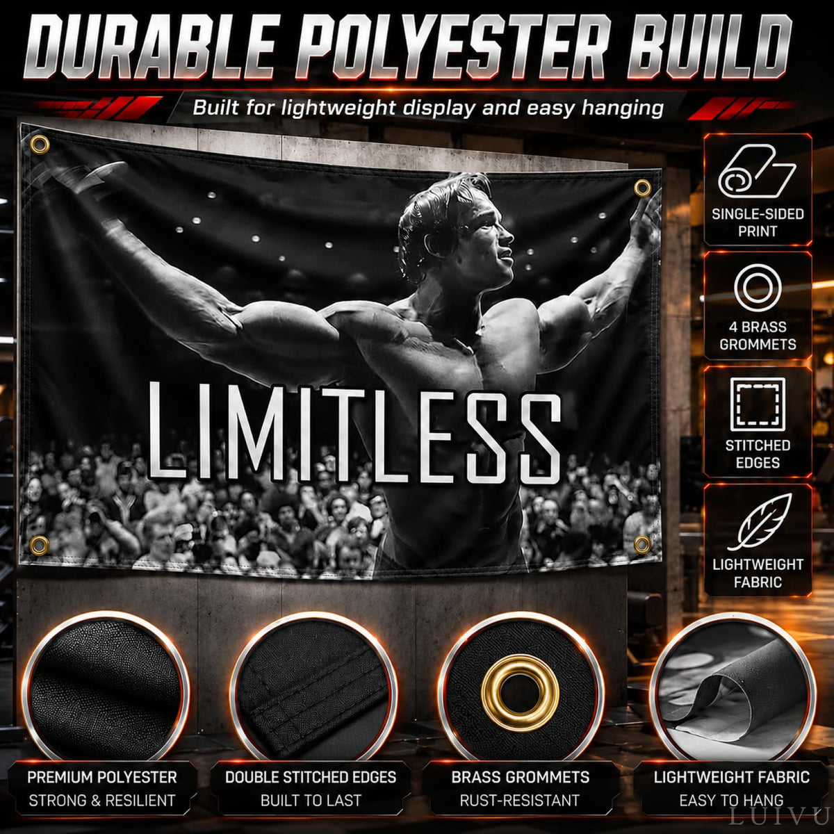 3x5 ft Schwarzenegger Motivational Flag – Gym & Office Wall Banner