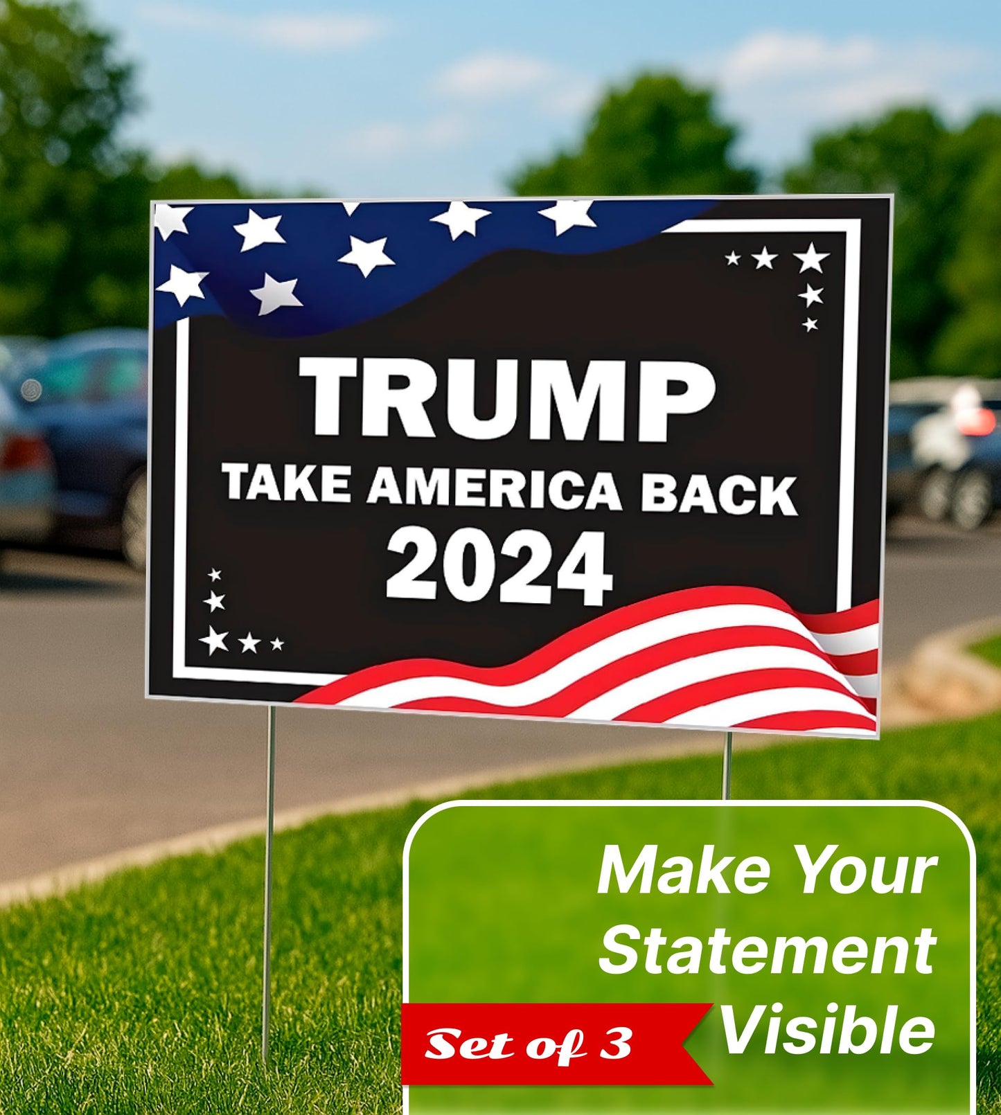 Pack of 3 2024 Yard Plastic Sign - 12x16 Coroplast Donald 2024 Yard Sign With H-Stakes Double Sided - President Take America Back