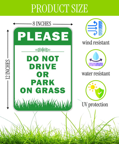 6X 12x8 Inches Please Do Not Drive Park On Grass Double sided Signs with Stakes Plastic Street, Road No Parking Sign With H-Stakes