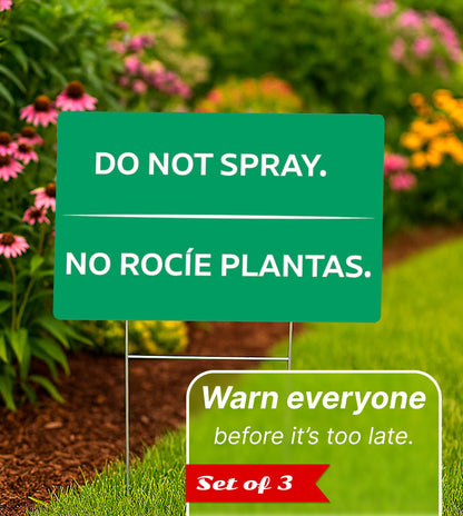 3 Pack 12x8 Inches Green Do Not Spray Plastic Sign with H-Metal Stakes - Please Stay Off My Grass Yard Sign - Neighborhood Street Caution Yard Signs