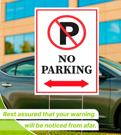 Pack of 3 No Parking Double sided Signs with H Stake 12" x 8" inch.Plastic Private Property No Parking Sign for Outdoor Driveway Yard Lawn Decorations
