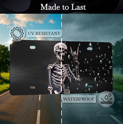 Personalized Human Skeleton Black License Plate Frame. Funny Halloween Skull Front License Plate Frames Designs with 4 Standard Slotted Mounting Holes