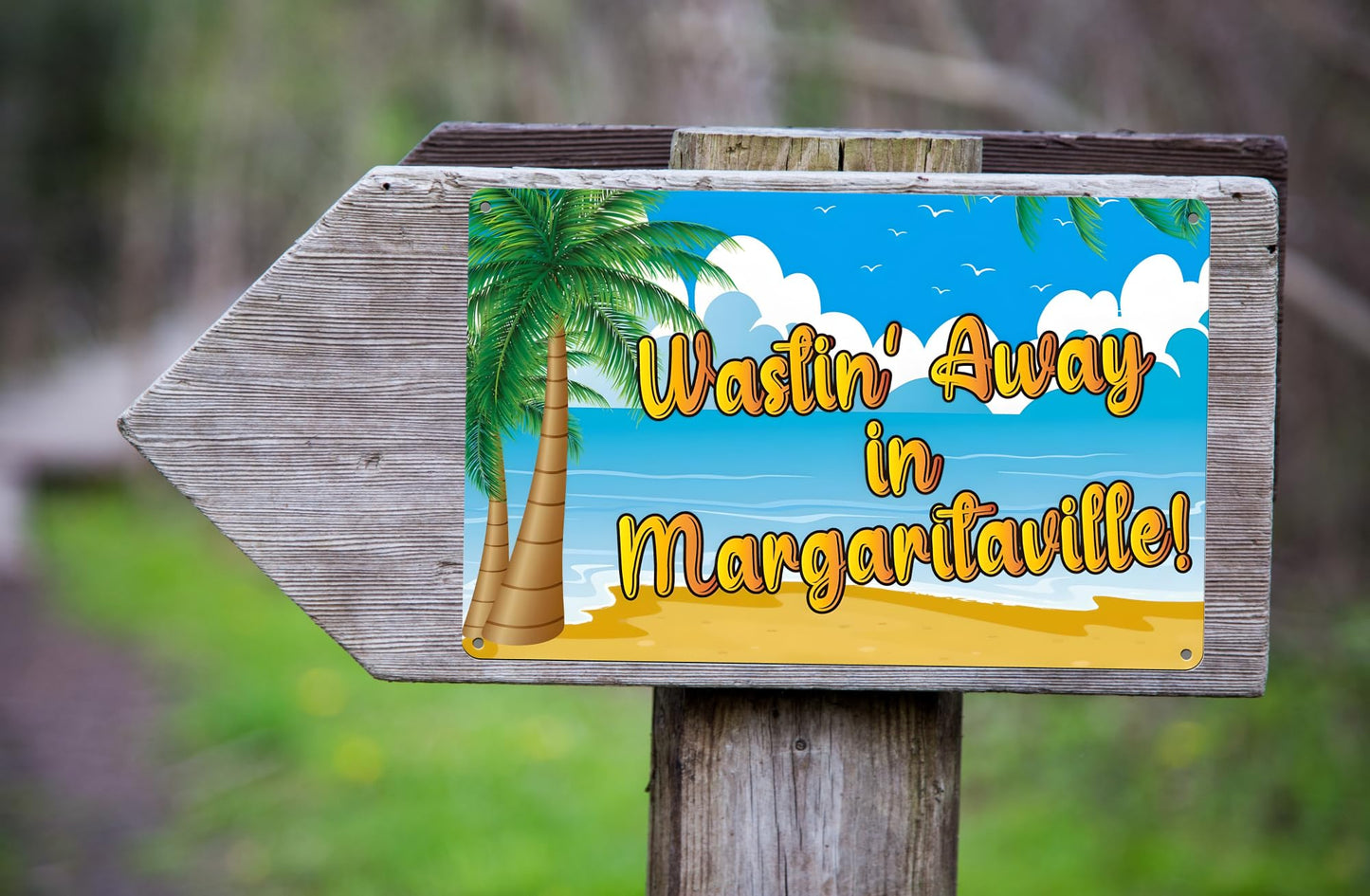8x12 inch Wasting Away in Margaritavilla Sign - All Weather Metal Beach Bar - Welcome Pool Hot Tub Happy Hour Island Décor She Shed