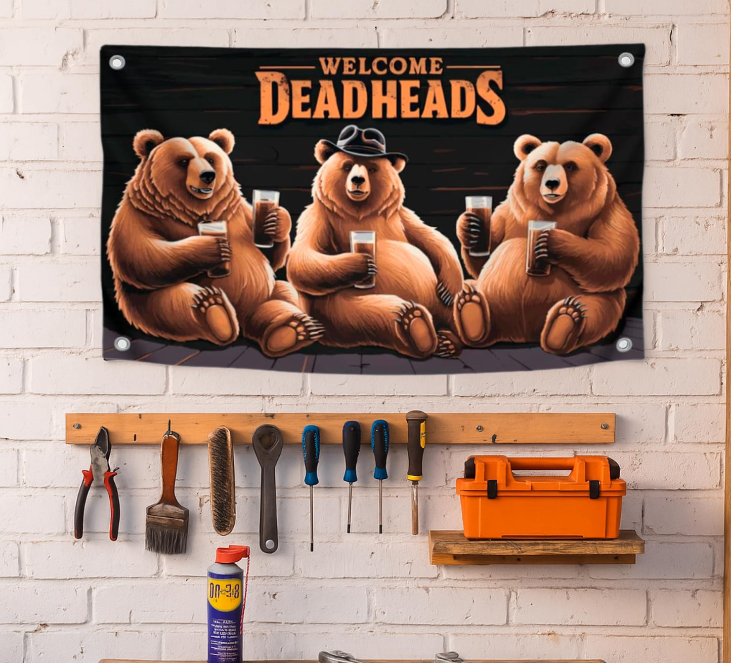 3x5 Feet Bears Polyester Flag Welcome Deadheads with Four Brass Grommets - Rock Music Banner for Garden Party - Banners with Three Bear for Wall