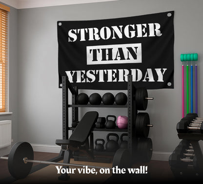3x5 Ft Stronger Than Yesterday Polyester Flags with 4 Grommets - Motivational Fitness Inspirational Single Sided Flag for Home or Gym