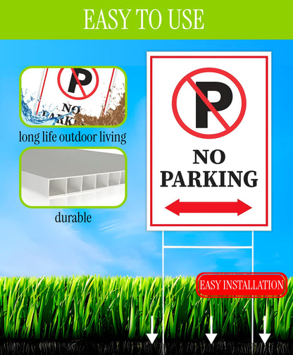 Pack of 3 No Parking Double sided Signs with H Stake 12" x 8" inch.Plastic Private Property No Parking Sign for Outdoor Driveway Yard Lawn Decorations