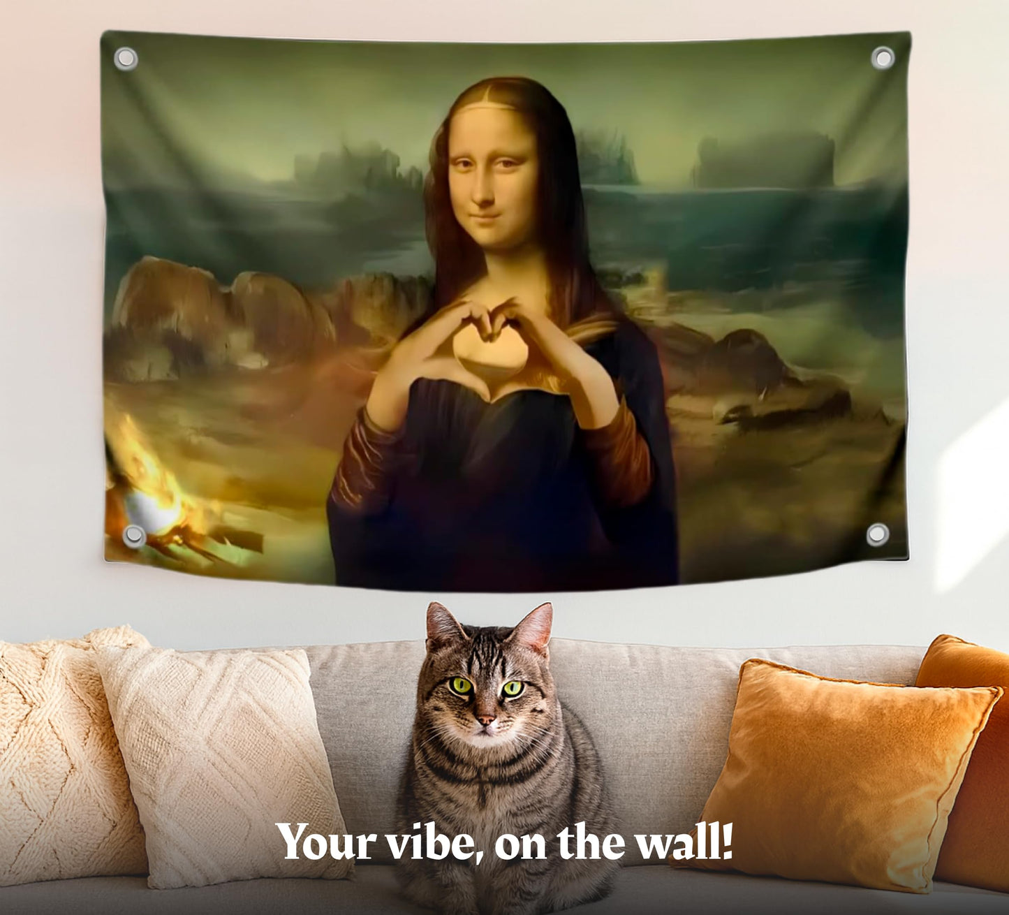 3x5 Feet Funny Mona Lisa Polyester Flag with Four Brass Grommets - Meme Flags with Demonstration of the heart for Outdoor and Indoor