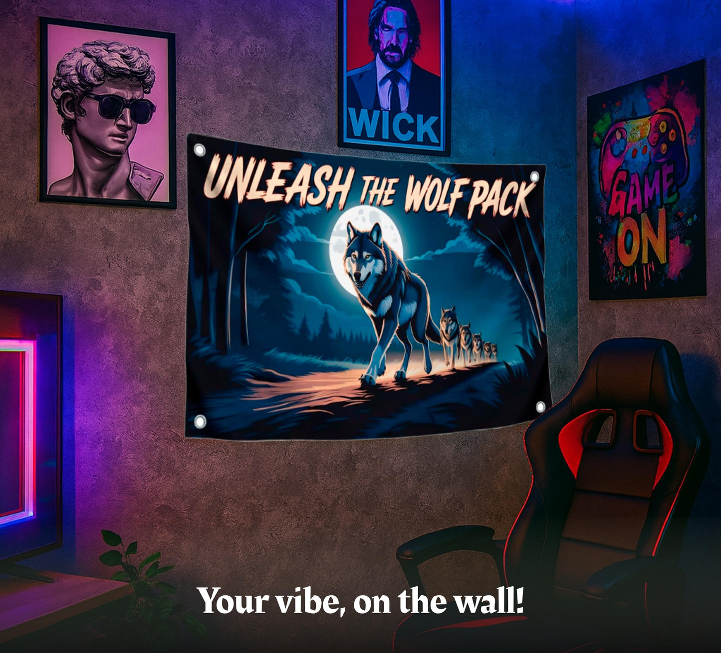 3x5 Feet Cool Wolf Quote Flag "Unleash the Wolf Pack" with 4 Brass Grommets - Flag with the Image of the Wolfes Pack for Wall Decoration