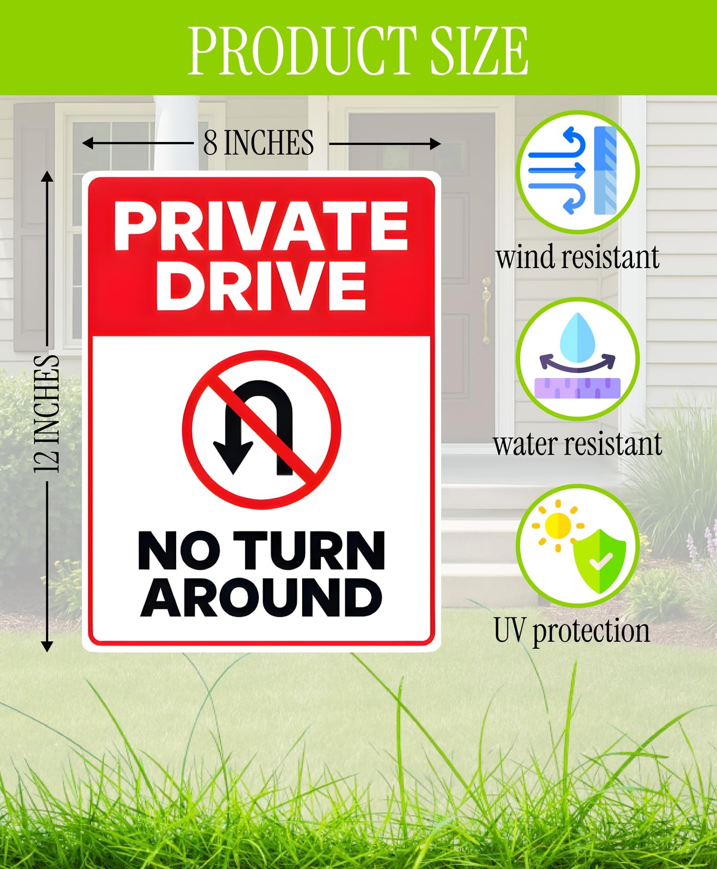 3X Private Drive No Turn Around Sign with Metal Stakes - 12x8 Inches Do Not Enter No Trespassing Double sided Signs
