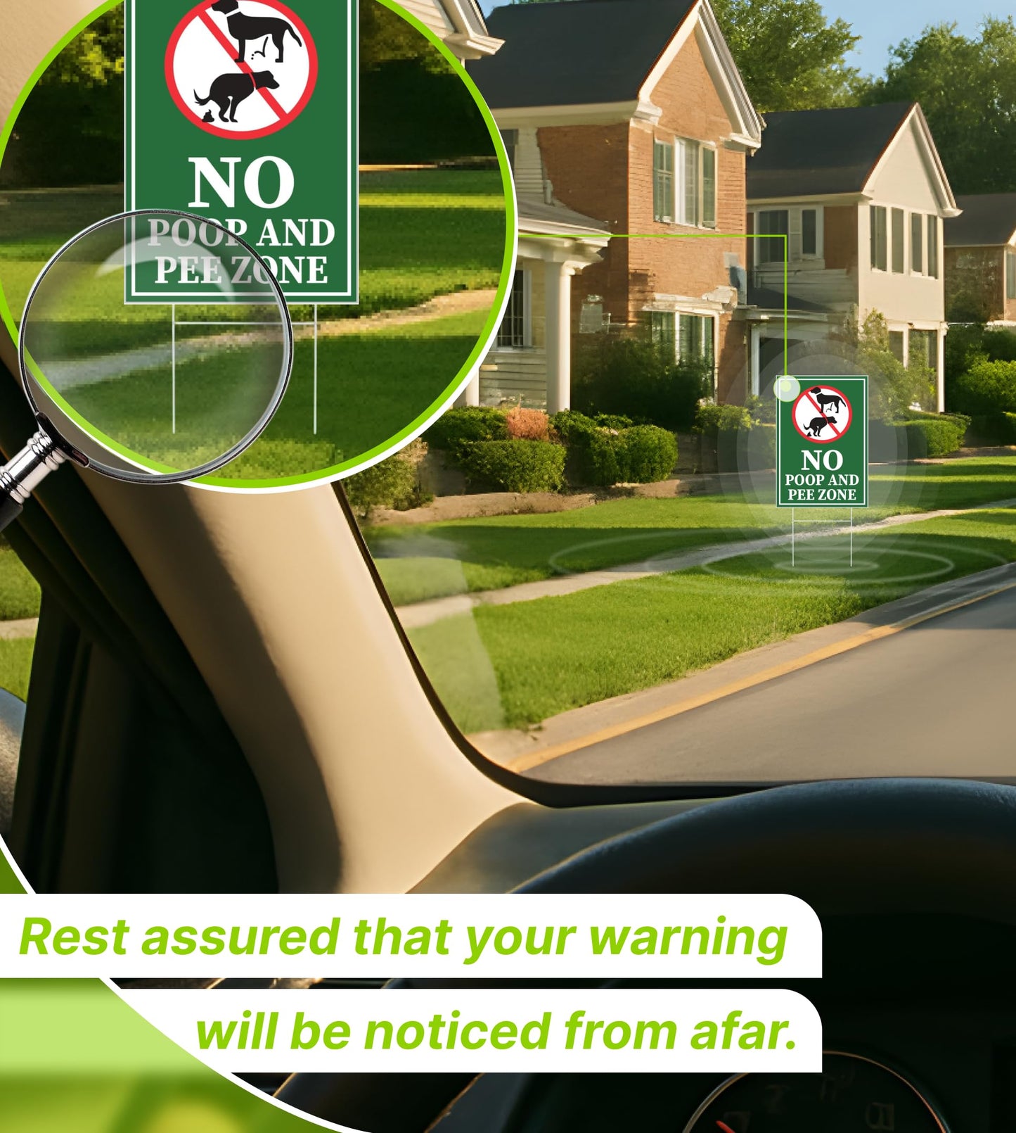 Set of 3 Double Sided 12x8 Inches Plastic Sign "No Poop and Pee Zone" with Metal H-Stakes