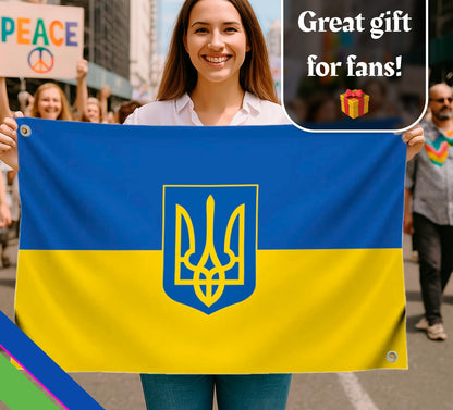 3x5 Feet Ukrainian Flag with 4 Brass Grommets - Country Flag for Wall Decoration - Polyester Flags for House Yard Garden. Ukraine Single Sided Banners