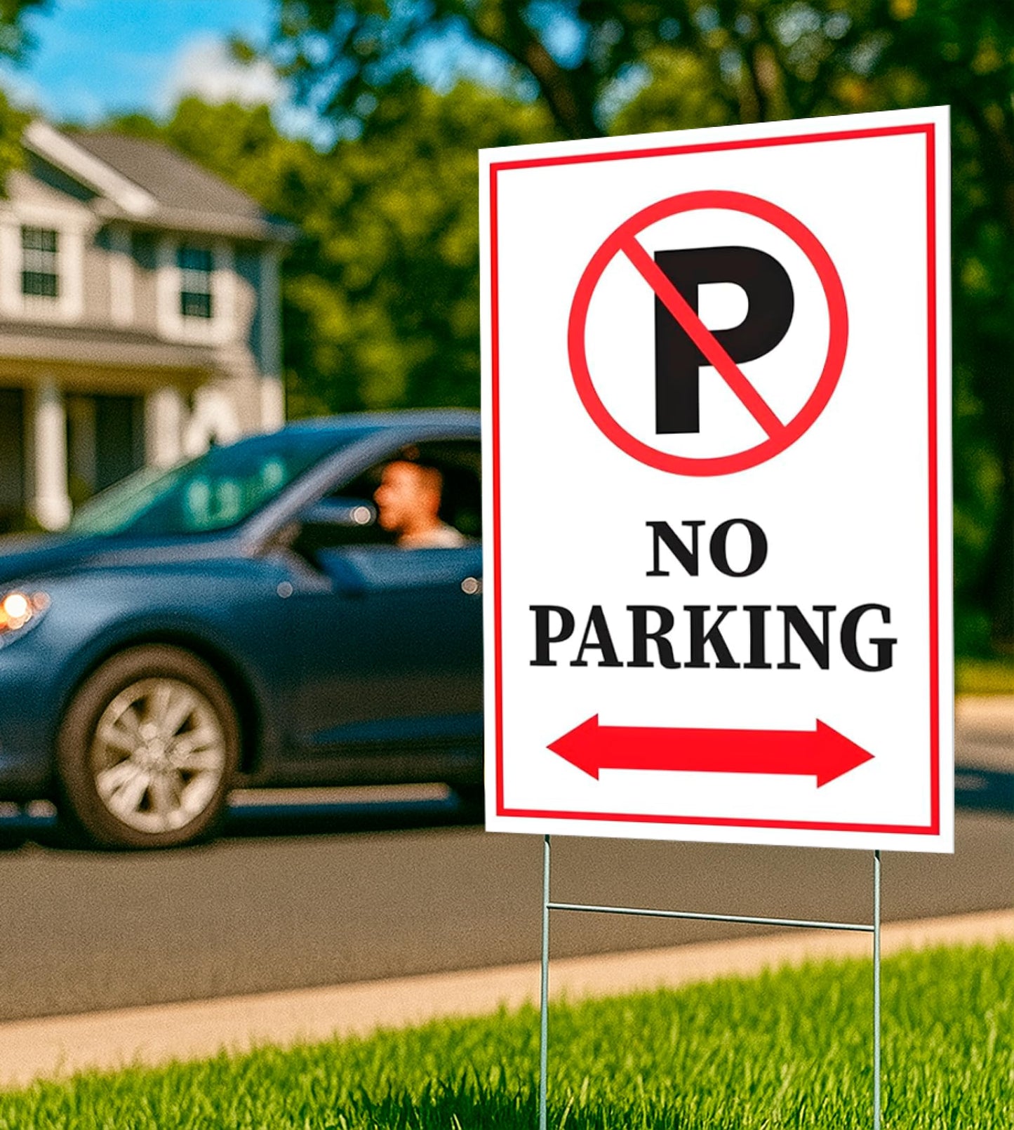 Pack of 3 No Parking Double sided Signs with H Stake 12" x 8" inch.Plastic Private Property No Parking Sign for Outdoor Driveway Yard Lawn Decorations