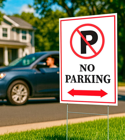 Pack of 3 No Parking Double sided Signs with H Stake 12" x 8" inch.Plastic Private Property No Parking Sign for Outdoor Driveway Yard Lawn Decorations