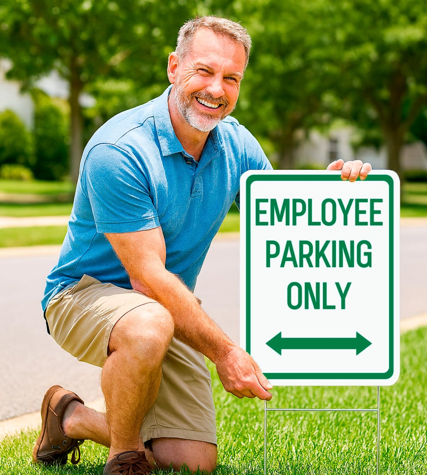 Set of 3 Double Sided 12x16 Inches Employee Parking Only Sign with Metal Wire H-Stakes - Plastic Sign with Bidirectional Arrow