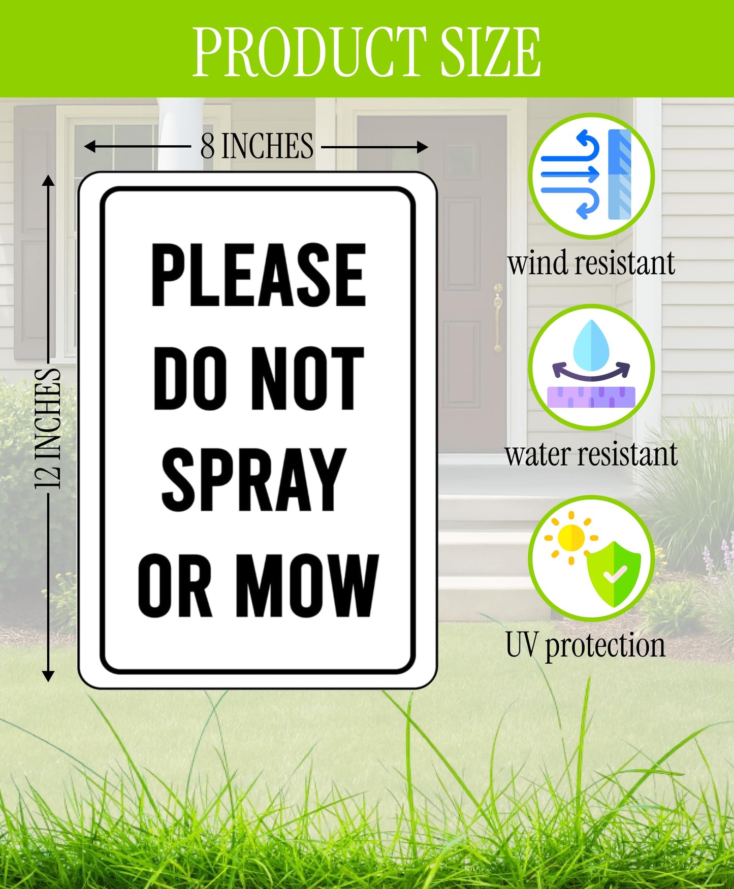 Set of 3 Double Sided Please Do not Spray or Mow Sign with Metal Stakes - 12x8 Inches Plastics Garden Signs Outdoor or Indoor for Lawn Yard