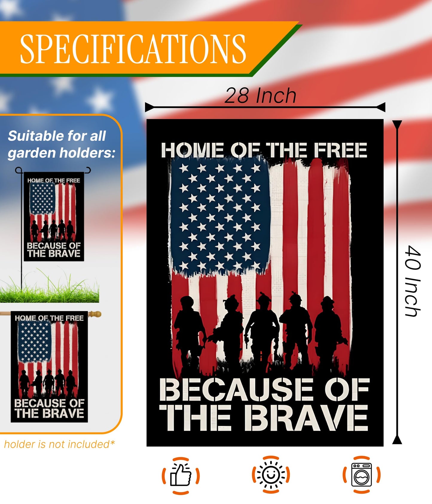 28x40 Inch Double Sided Summer Garden Flag - Memorial Day Yard Flag - Seasonal Large Outdoor Garden Flags of Burlap - Veteran USA flag 4th of July