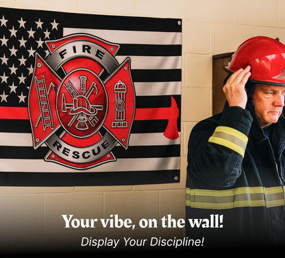 3x5 Feet Firefighter Polyester Flag with 4 Brass Grommets - Fire Department Thin Red Line American Single Sided Flag - Cross Firefighters Flags