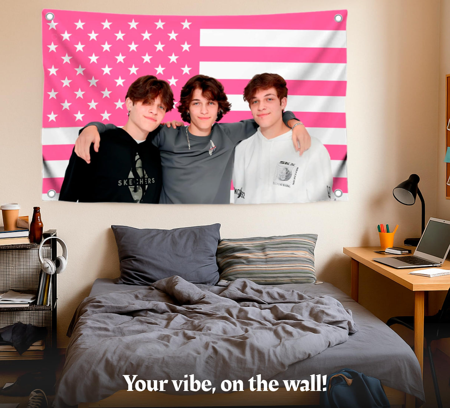 3x5 Feet Triplets American Single Sided Flag with 4 Brass Grommets - Funny Tapestry Pink Banners for Gifts - Bedroom College Dorm Concert Bar Musical