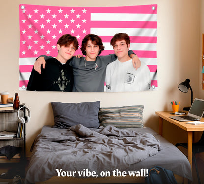 3x5 Feet Triplets American Single Sided Flag with 4 Brass Grommets - Funny Tapestry Pink Banners for Gifts - Bedroom College Dorm Concert Bar Musical