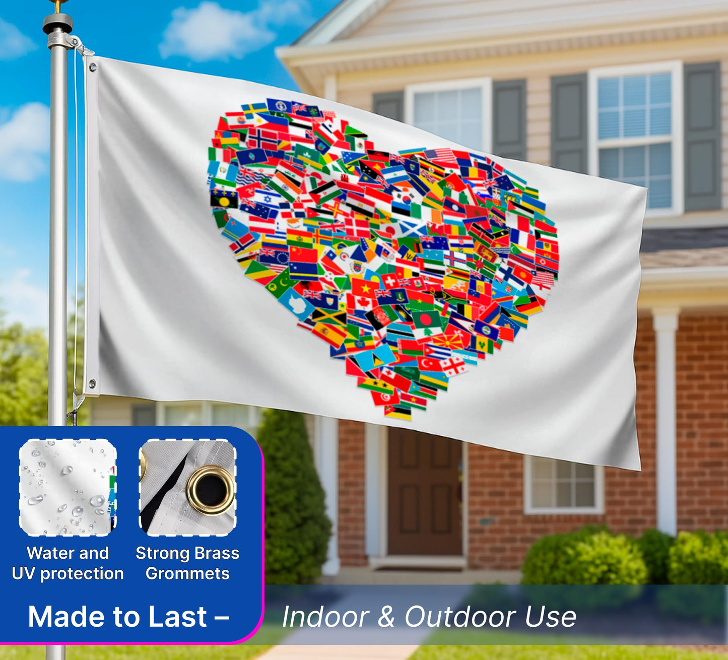 3x5 Feet World Single Sided Flags with 2 Grommets - Peace Love Heart International Global World Country Outdoor Garden Flag - Home Decor Standing