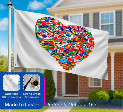 3x5 Feet World Single Sided Flags with 2 Grommets - Peace Love Heart International Global World Country Outdoor Garden Flag - Home Decor Standing