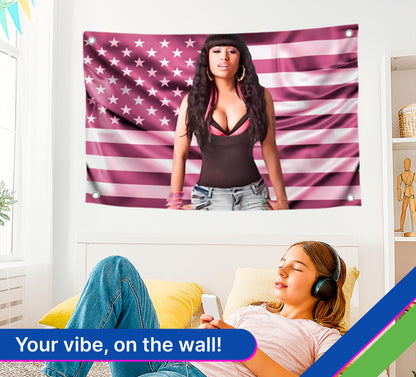3x5 Ft Pink Niki American Flag - Barb USA Salute Single Sided Poster for Bedroom Living Room - Banner with 4 Brass Gromments