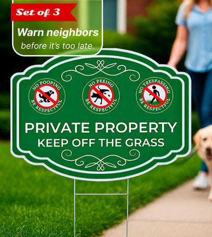 3X Double Sided 12x16 Inches Private Property Keep Off The Grass Yard Plastic Signs with Metal Stakes