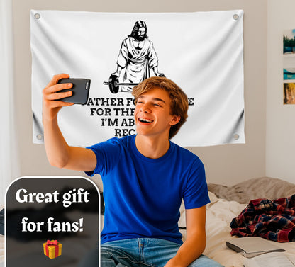 3x5 Ft Quote Polyester Flag "Father Forgive Me For These Gains I’m About To Receive" with 4 Grommets - Motivational Wall Single Sided Banner